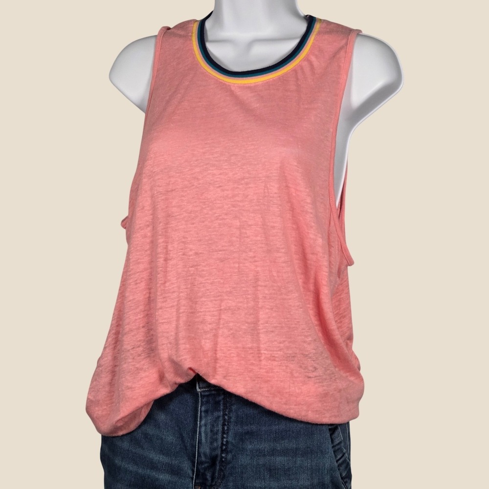 Splendid x Gray Malin Women XL Tank Top Pink Pure Linen Striped Neck